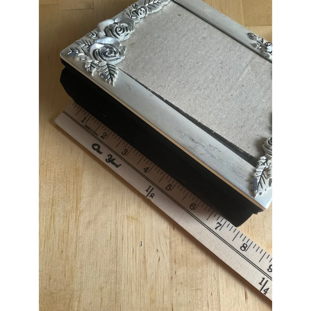 Silver Rose Floral Metal Picture Frame Photo Album Black Velvet Trim